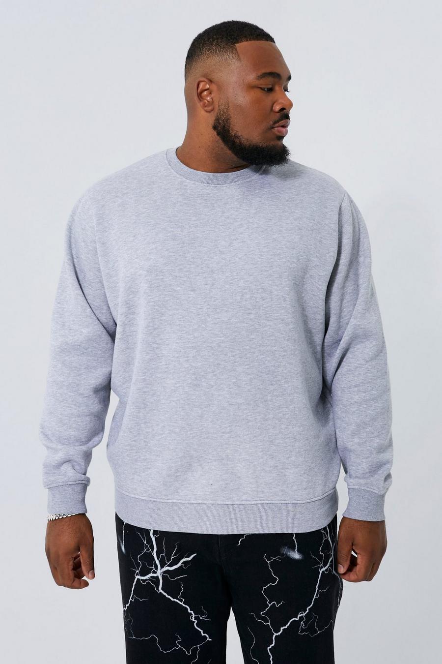 Grey marl Plus Basic Sweatshirt med rund hals image number 1
