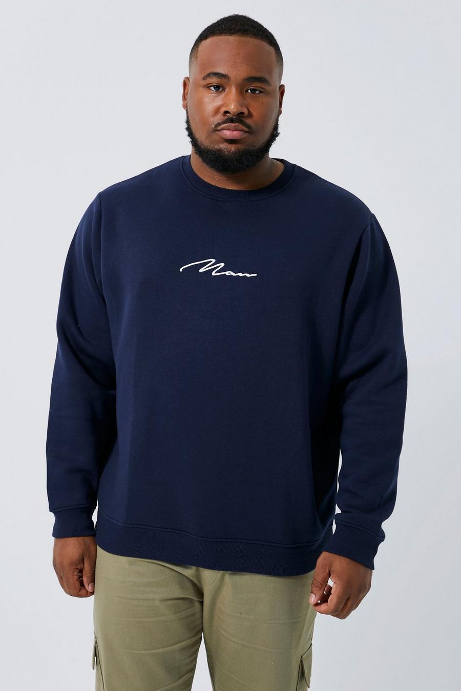 Navy Man Signature Plus Basic Sweatshirt med rund hals image number 1