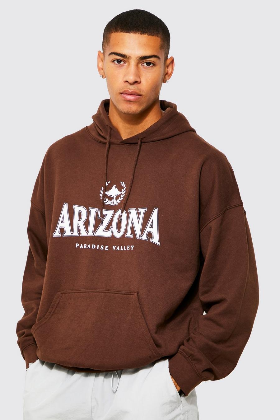 Sudadera oversize con capucha y estampado gráfico universitario de Arizona, Chocolate image number 1