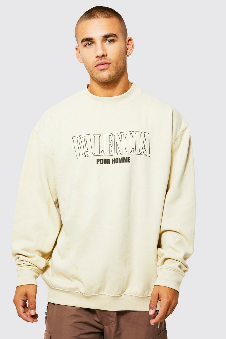 Sand beige Oversized Valencia Varsity Graphic Sweatshirt image number 1