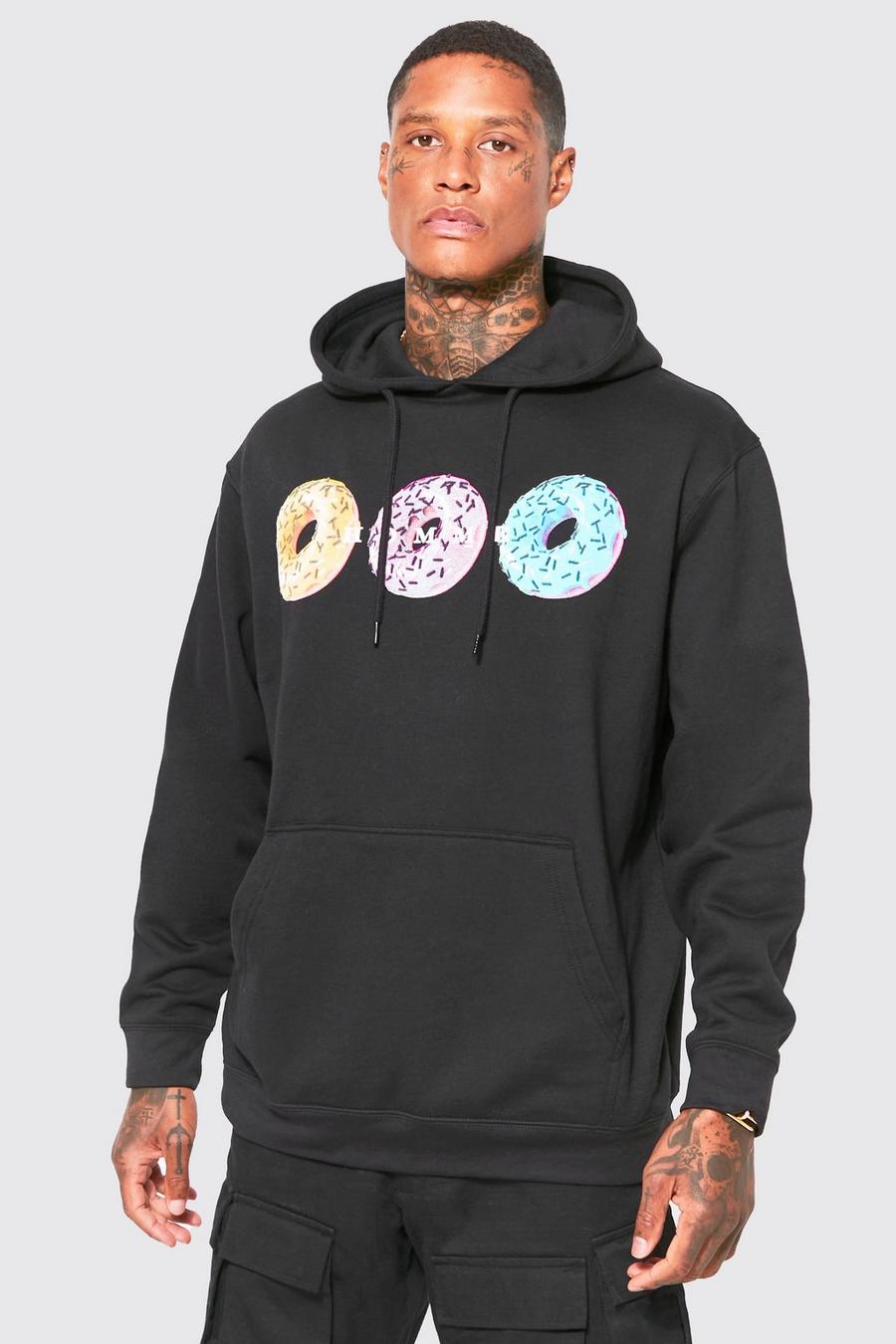 Black Oversized Donut Graphic Hoodie image number 1