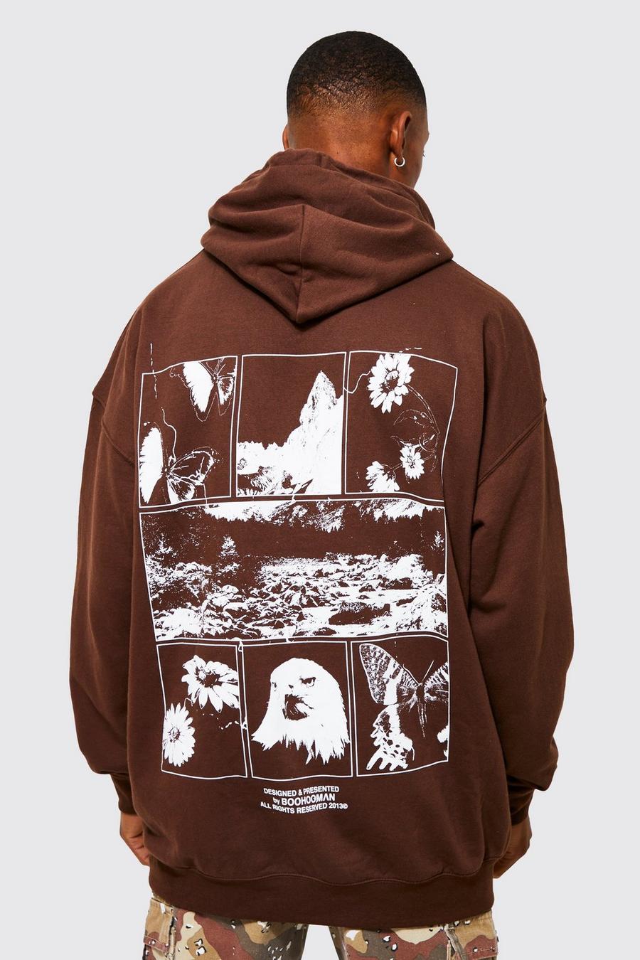 Chocolate Oversized Space Graphic Hoodie image number 1