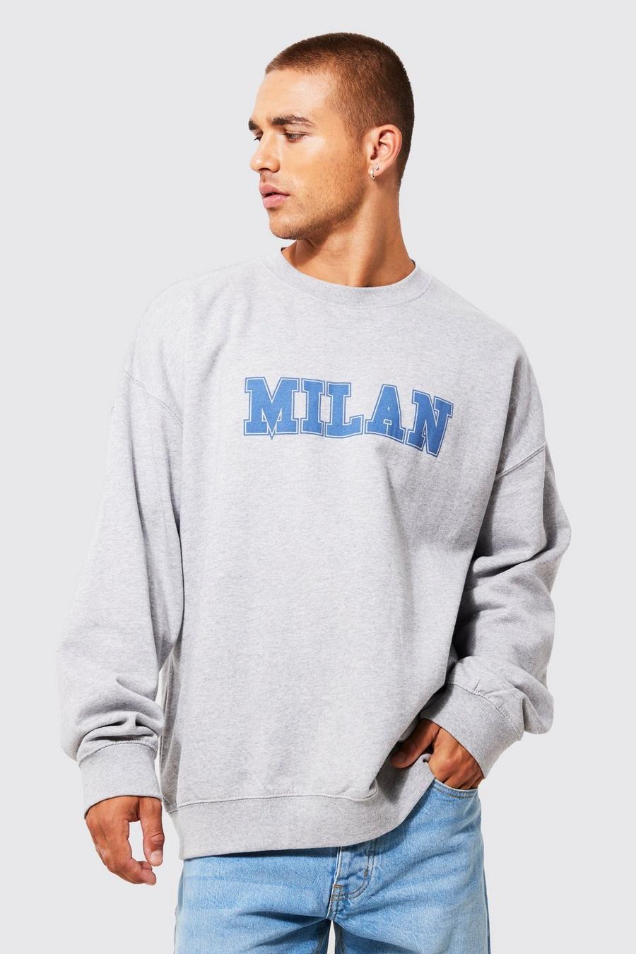 Sudadera oversize universitaria con estampado gráfico de Milan, Grey marl image number 1
