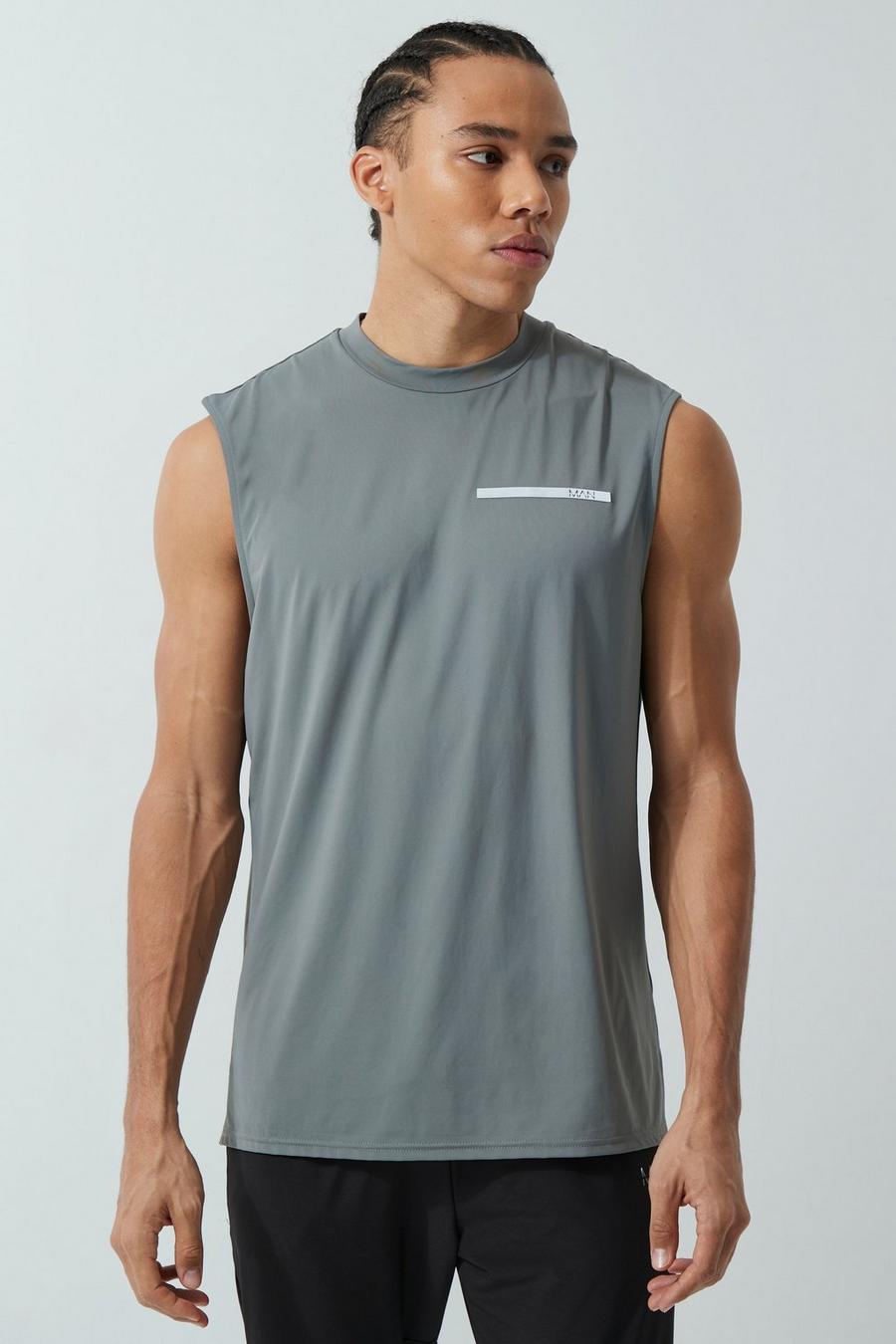 פחם חולצה ספורטיבית ללא שרוולים עם כיתוב Man, לגברים גבוהים image number 1
