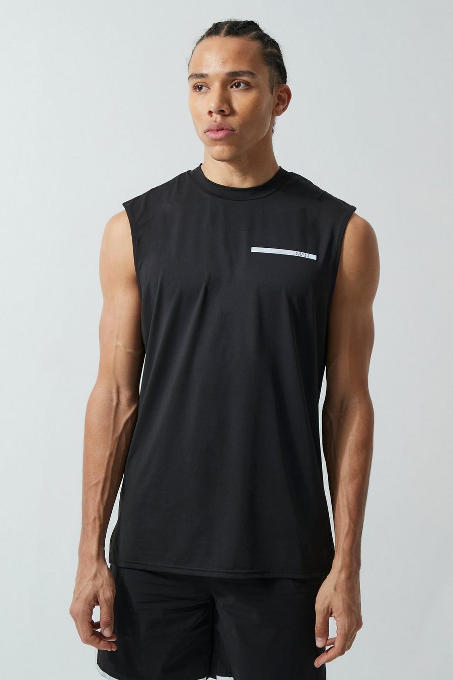 שחור חולצה ספורטיבית ללא שרוולים עם כיתוב Man, לגברים גבוהים image number 1