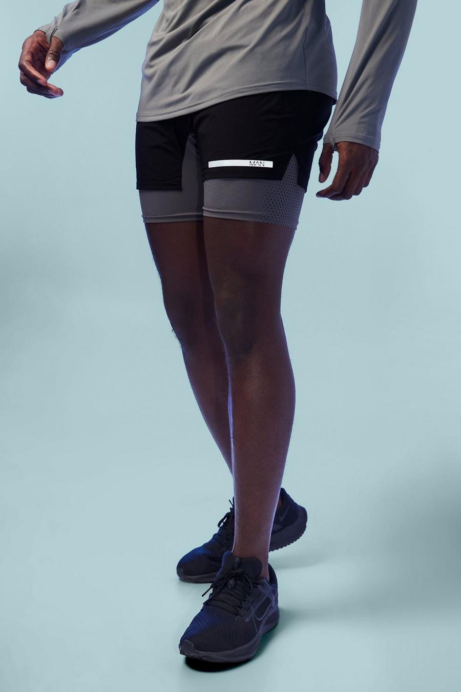 Black Man Active Performance Hybrid 2 In 1 Shorts image number 1