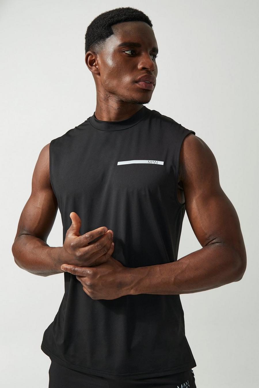 שחור חולצה ספורטיבית ללא שרוולים מסדרת Man image number 1