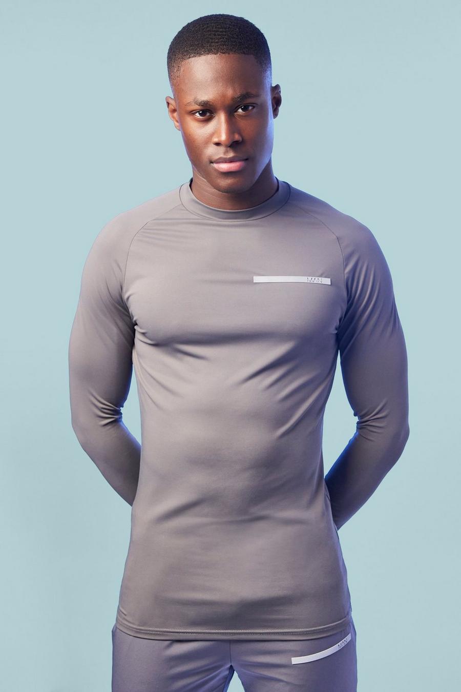 Charcoal grå Man Active Muscle Base Long Sleeve Top