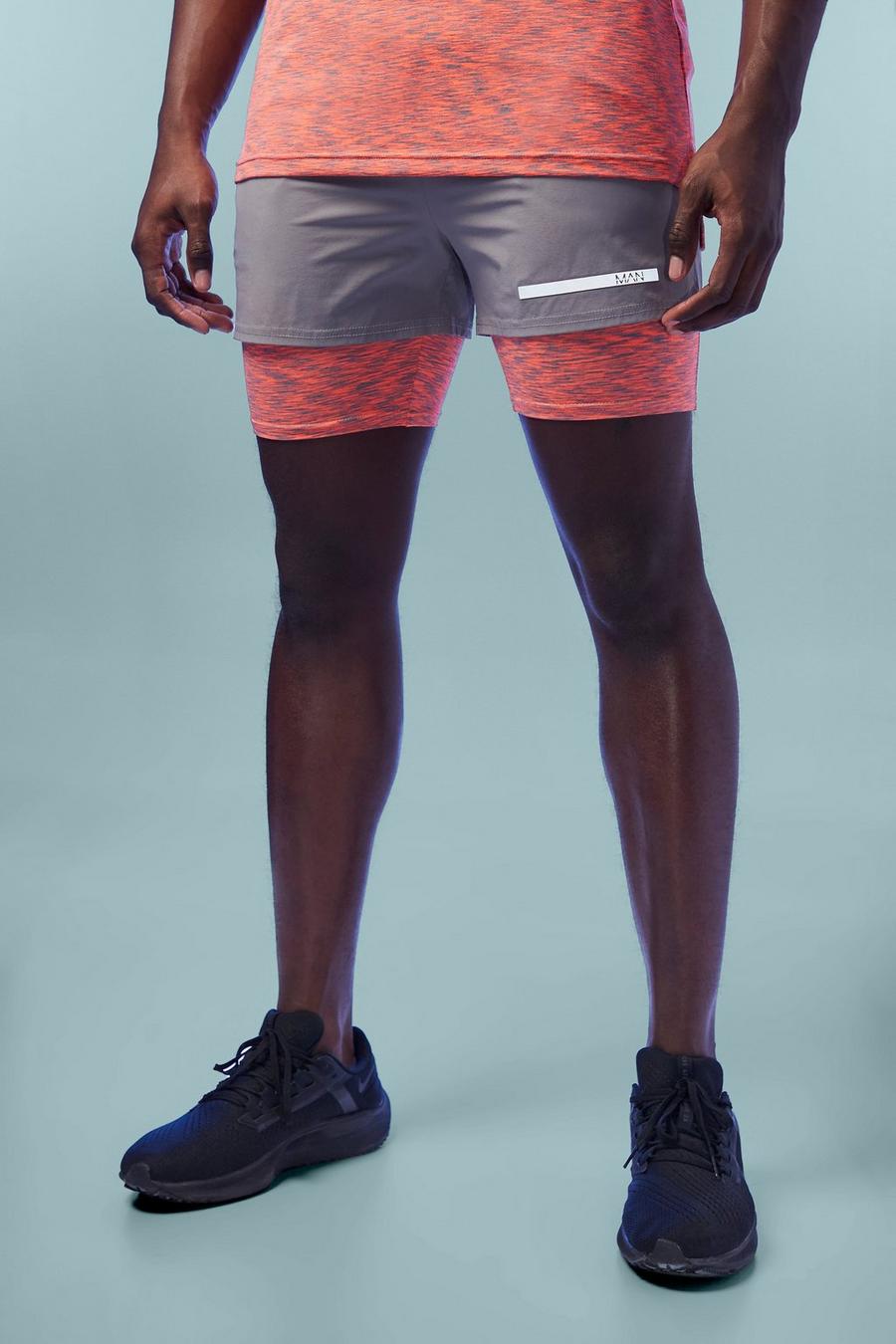 Grey Man Active Contrast 2 In 1 Marl Shorts image number 1
