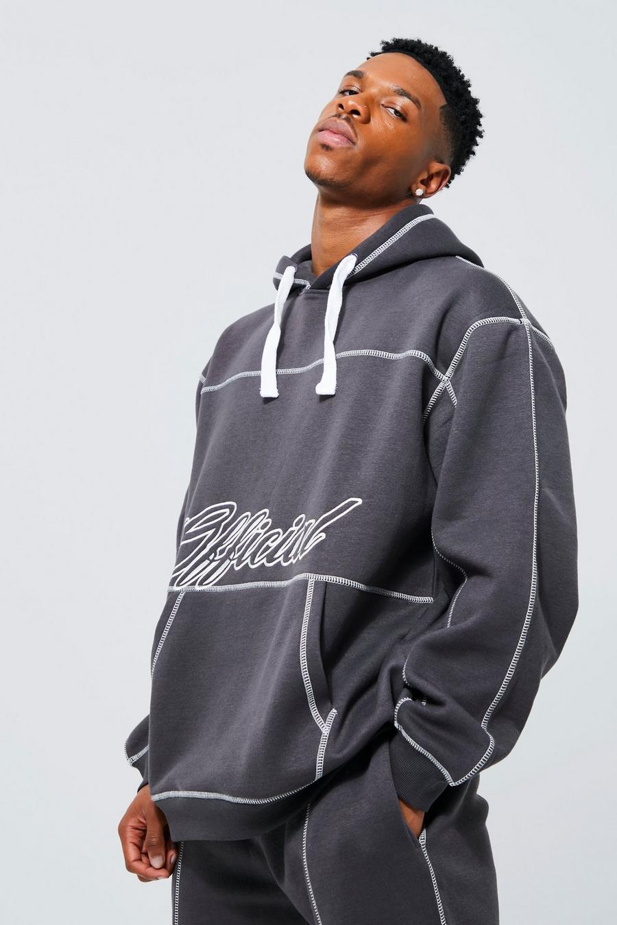 Charcoal Official Oversized Contrast Stitch Hoodie image number 1