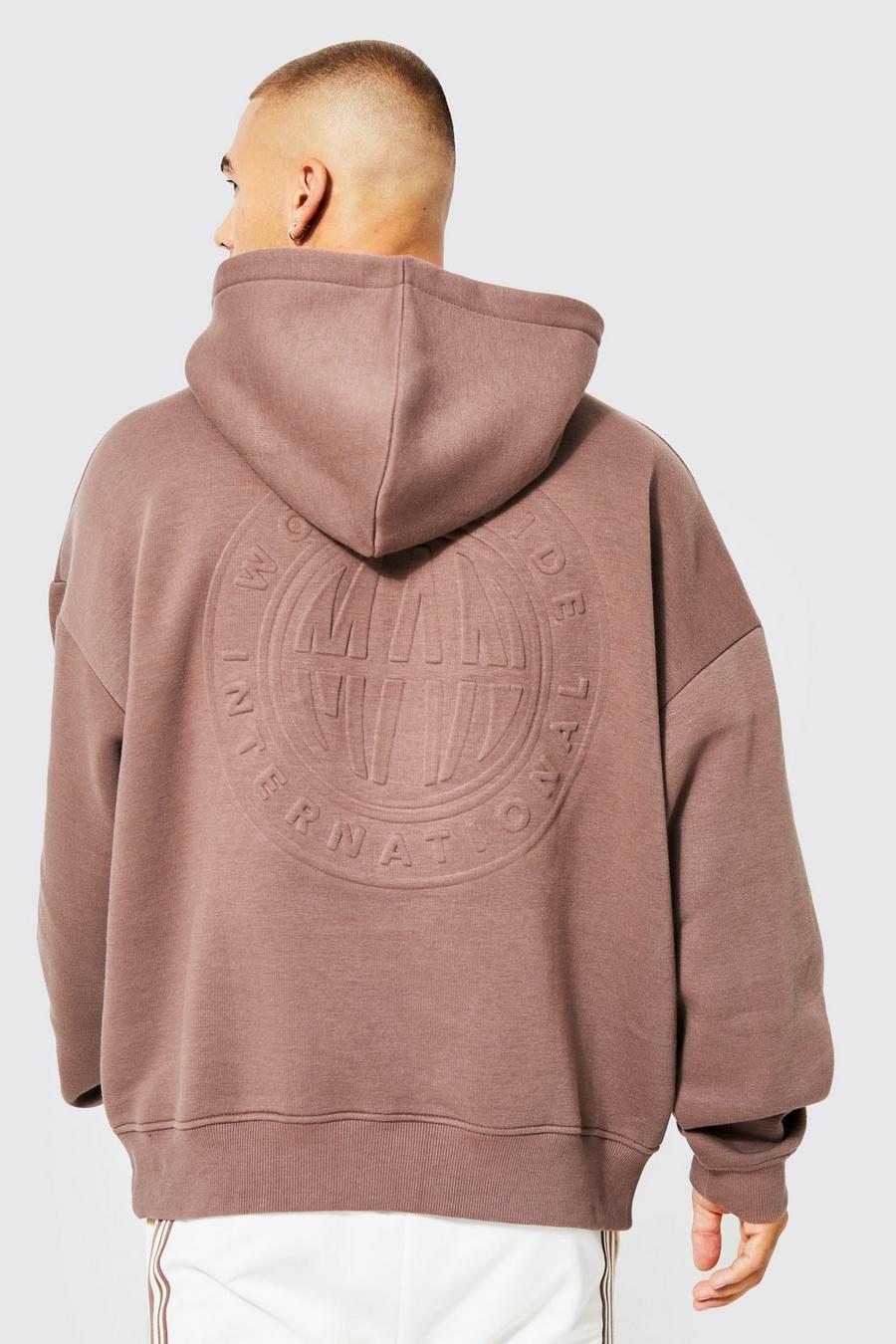 Taupe Oversized hoodie med tryck bak image number 1
