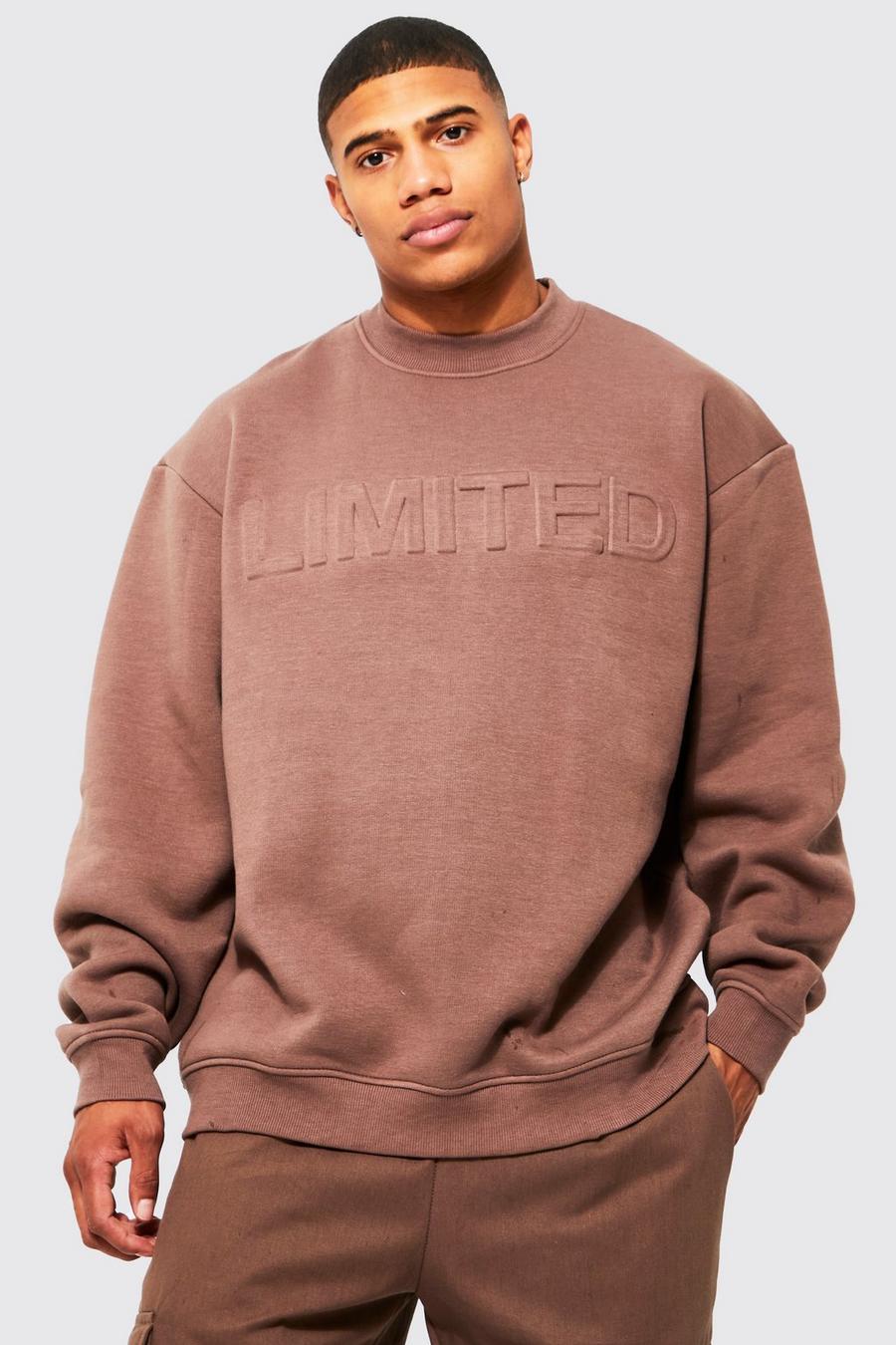 Taupe Oversized Limited Debossed Sweatshirt image number 1