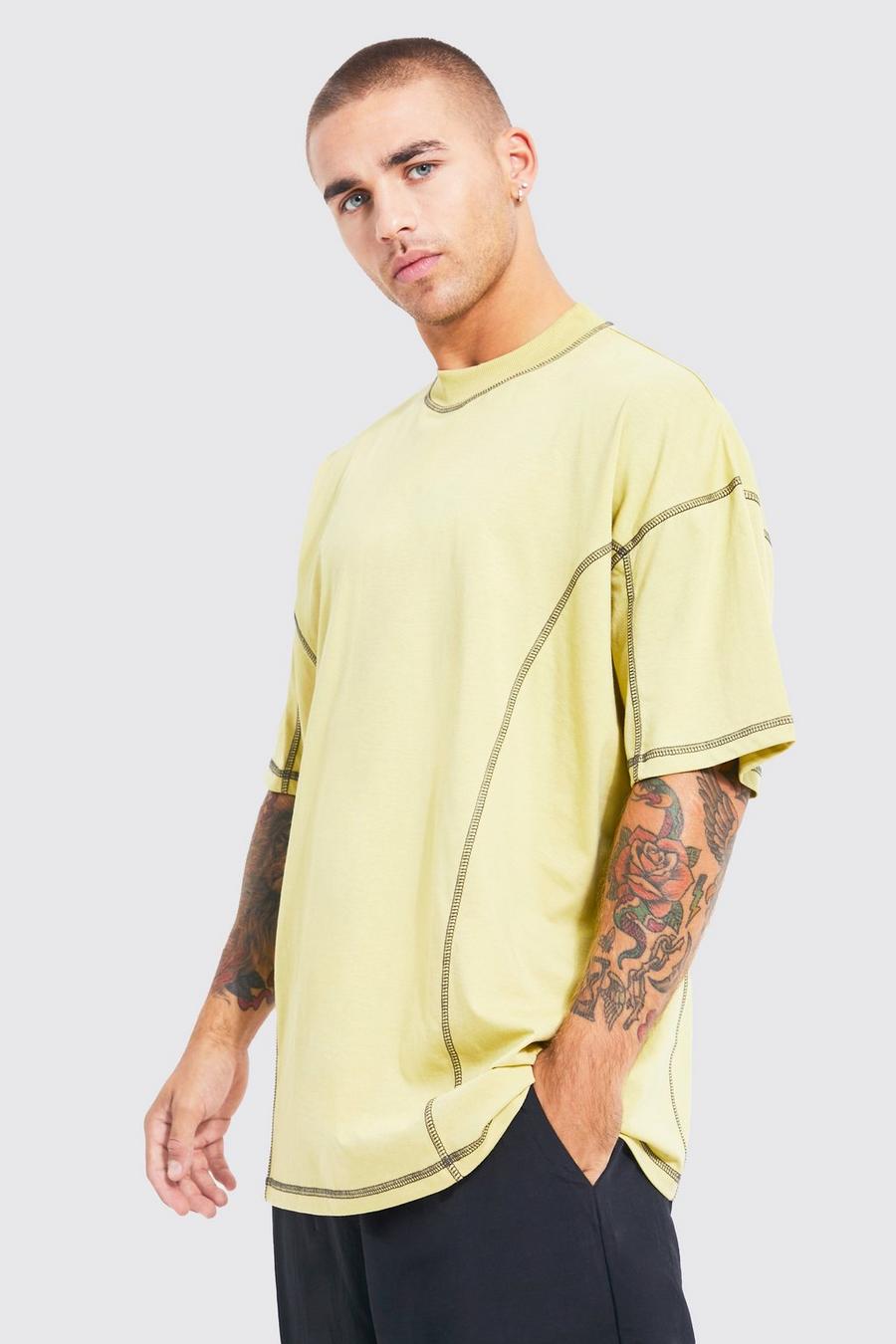 Lime  Oversized Extended Neck Contrast T-shirt image number 1