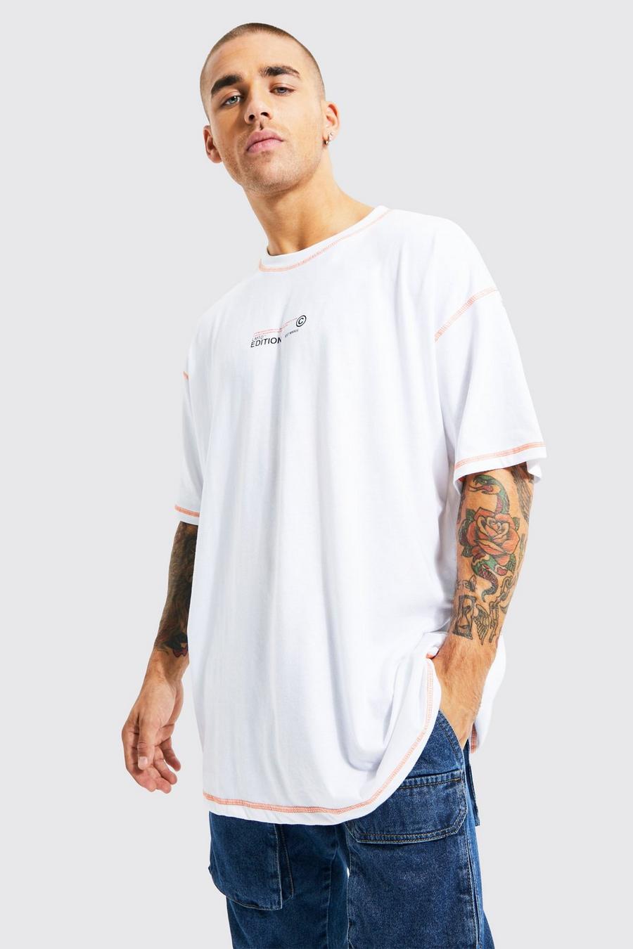 White Oversized Limited Contrast Stitch T-shirt image number 1