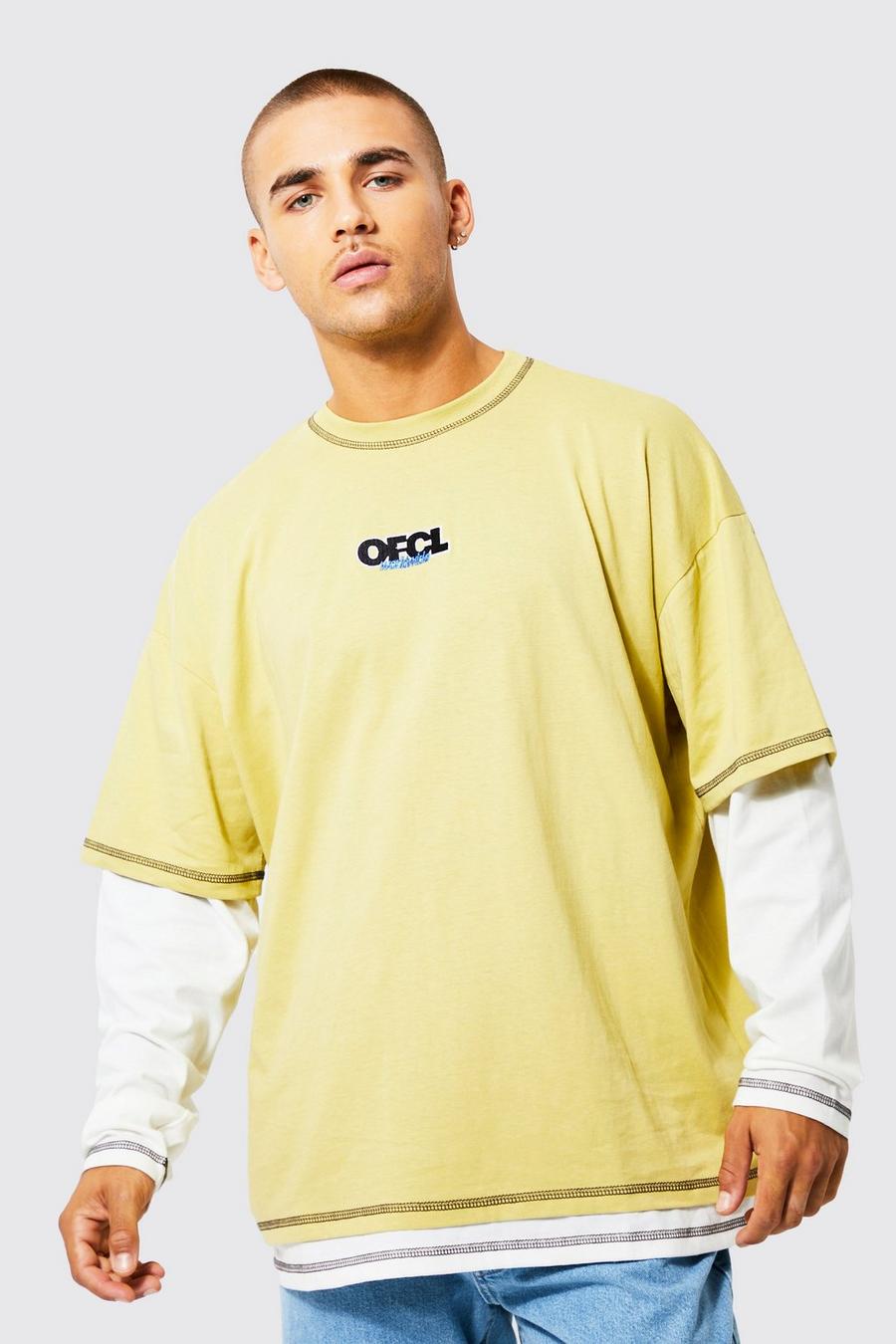 Lime green Ofcl Oversized Faux Layer Contrast T-shirt image number 1