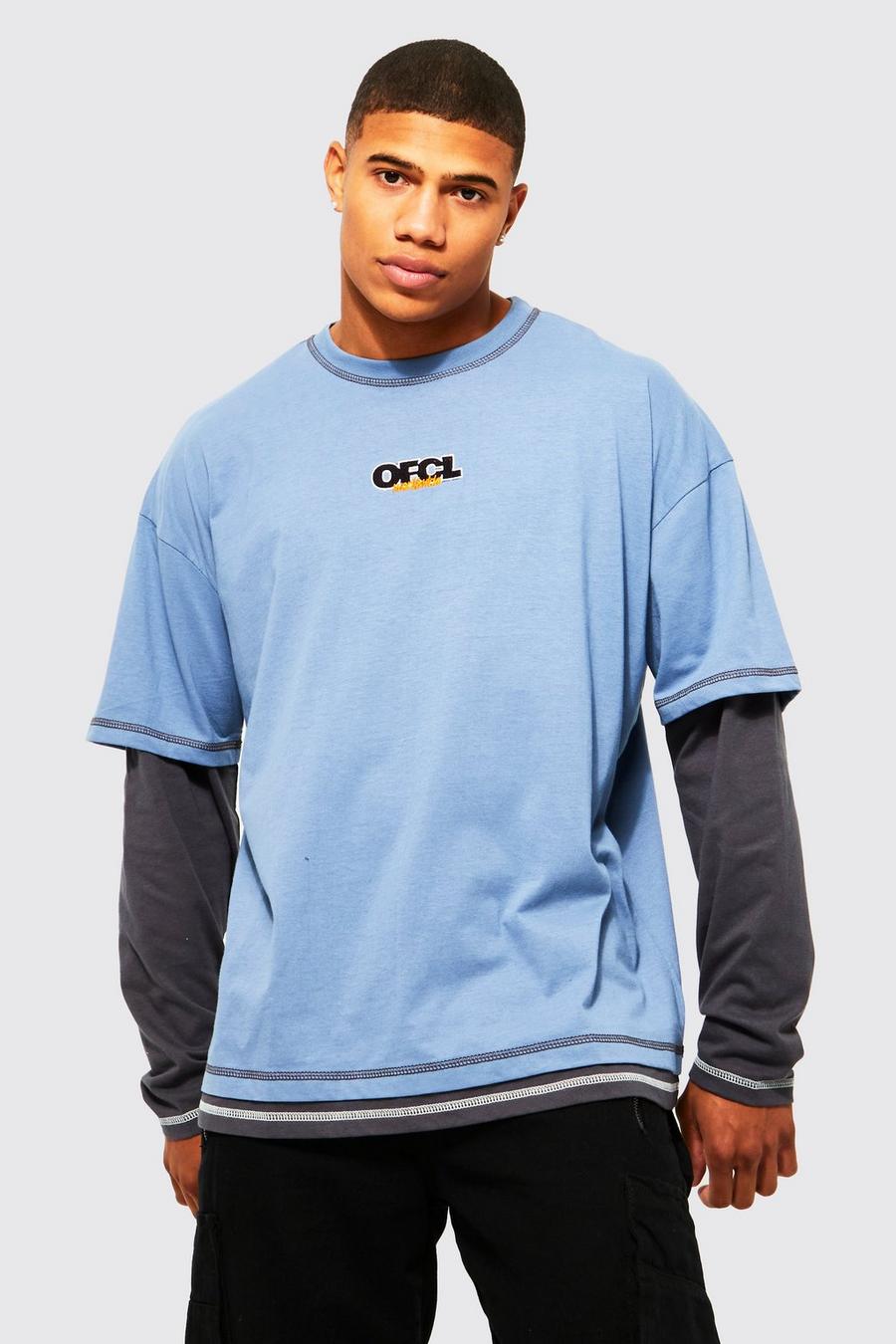 Blue bleu Official Oversized Contrasterend T-Shirt Met Neplaag