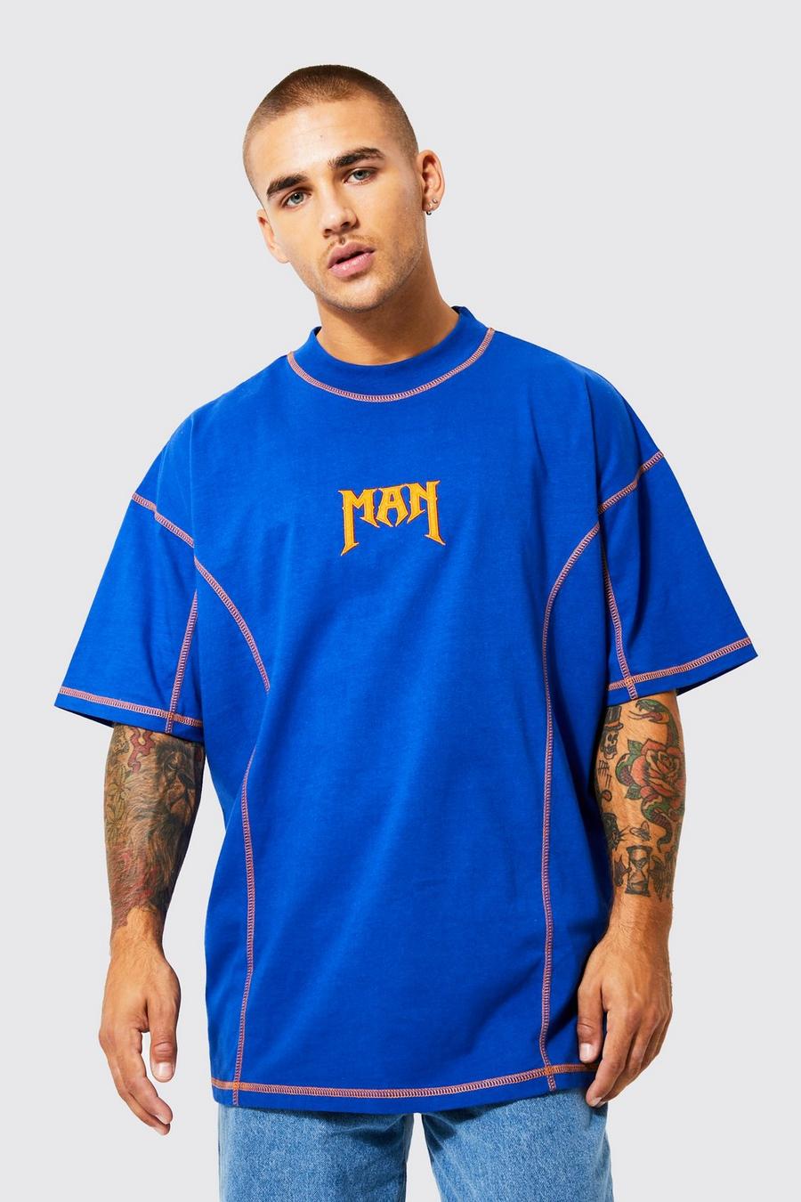 Oversize Man Kontrast T-Shirt, Cobalt blue