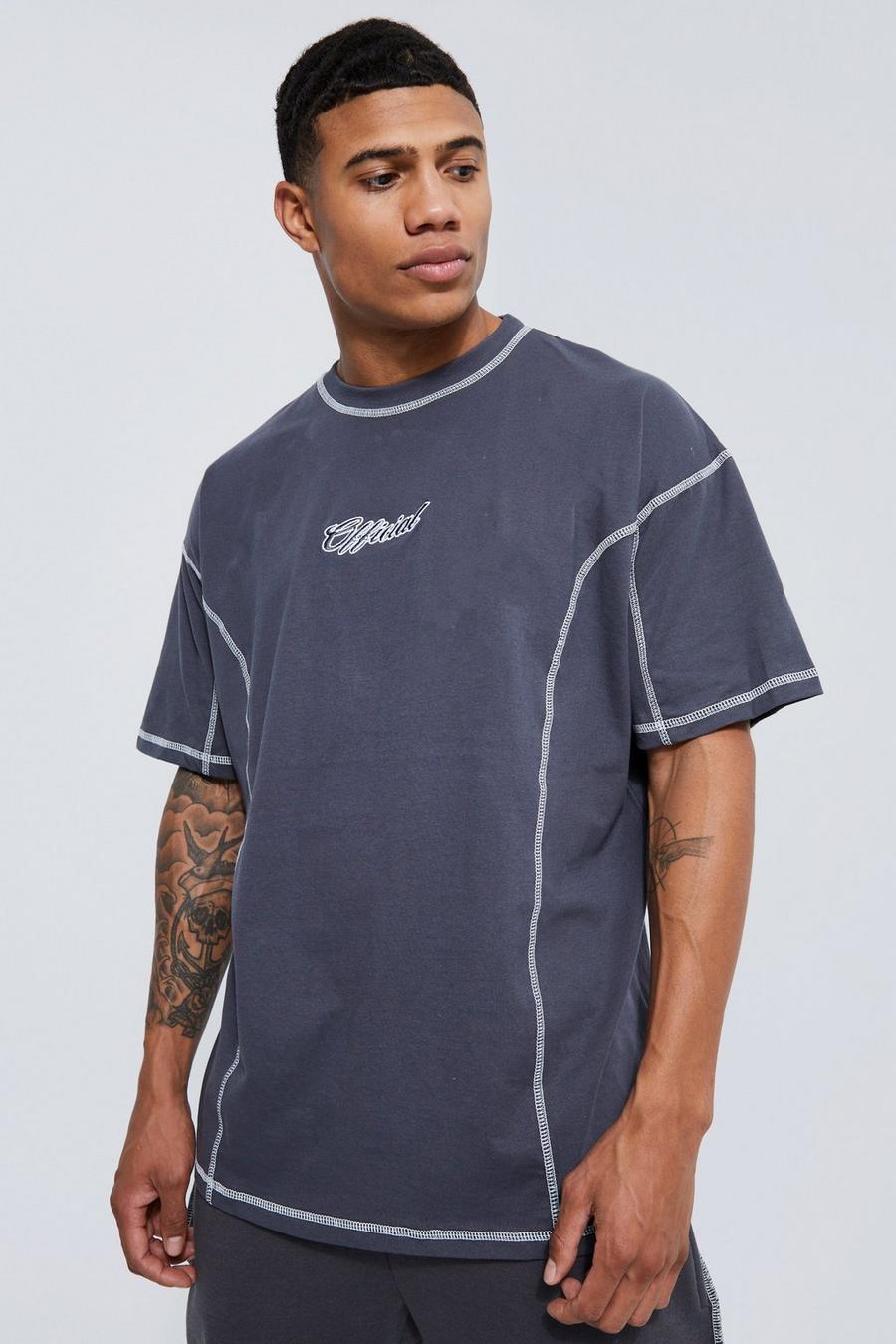 Dark grey Official Oversized Contrast Stitch T-shirt image number 1