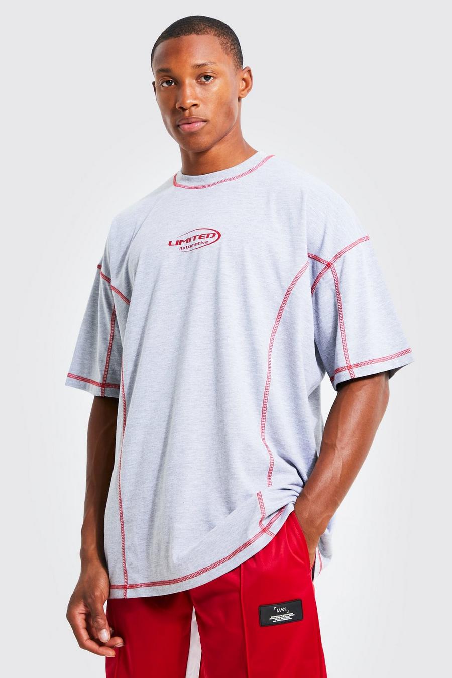 Camiseta oversize Official con costuras en contraste, Grey marl image number 1