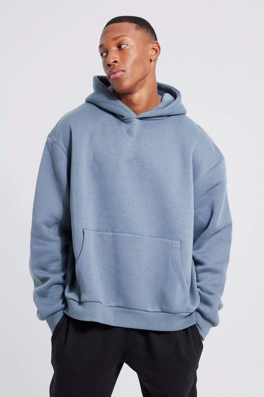 Slate blue Man Boxy Fit Over The Head Hoodie image number 1