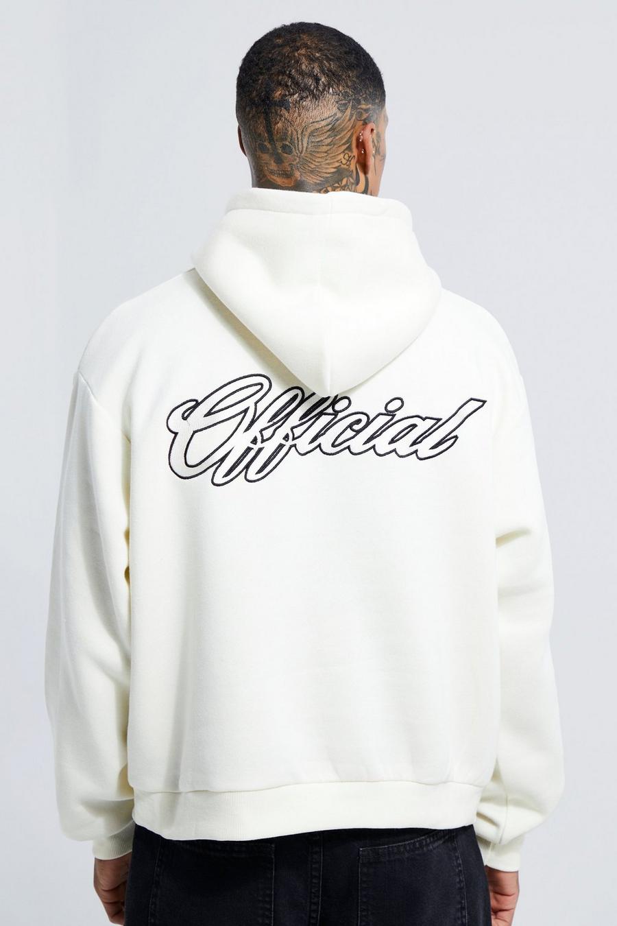 Ecru Official Embroidered Boxy Fit Hoodie image number 1