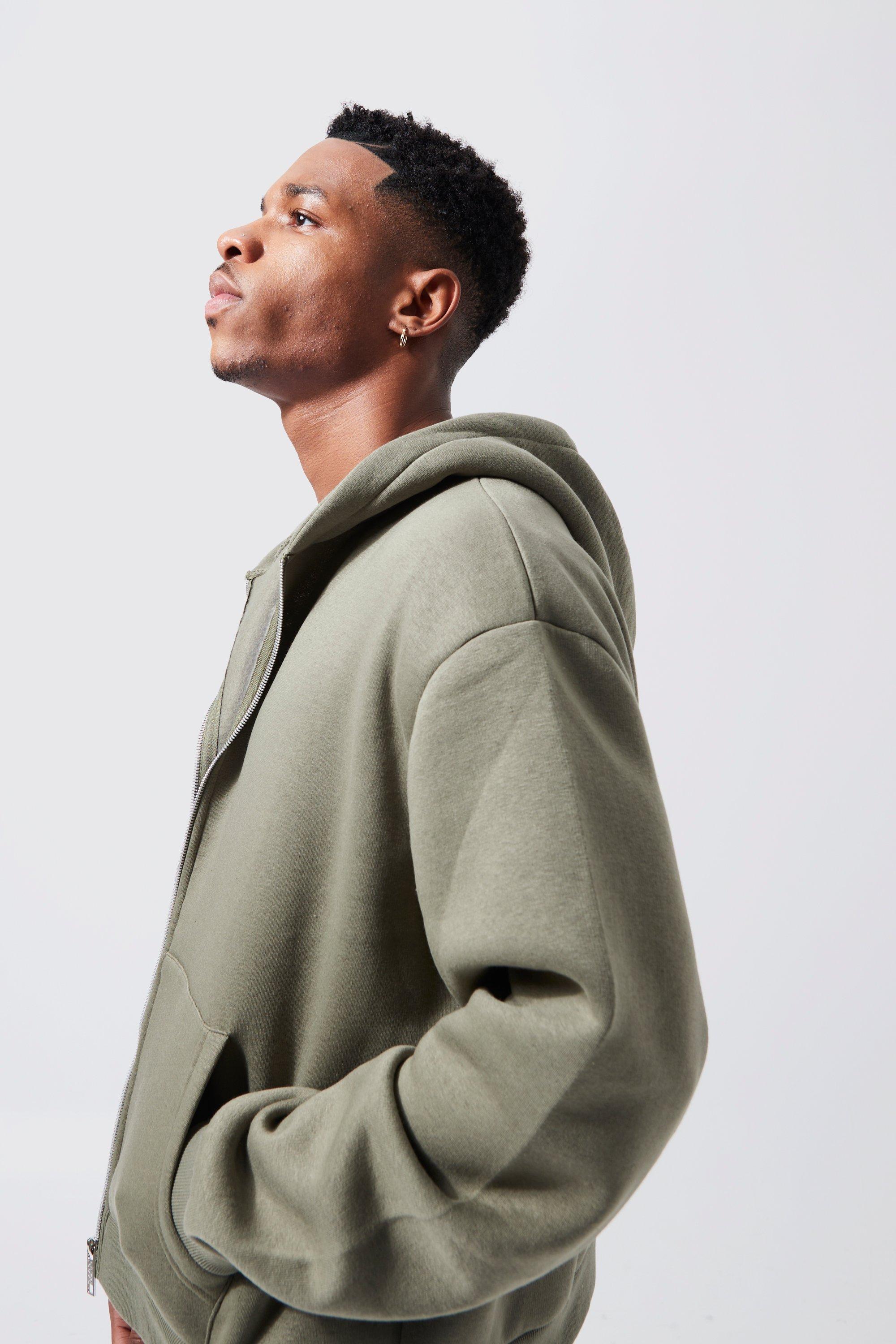 Olive green zip deals up hoodie mens