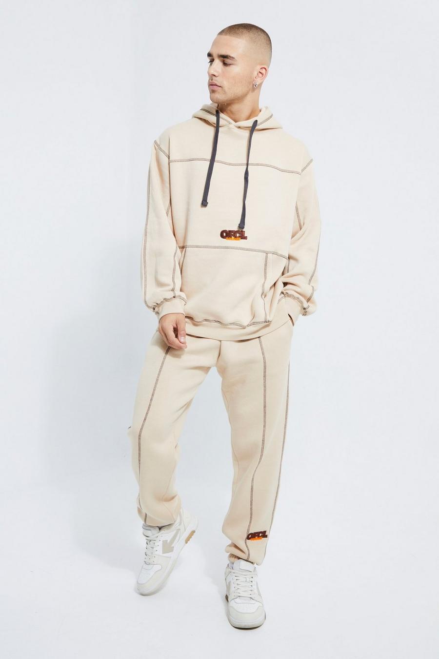 Stone Oversized Ofcl Contrast Stitched Hoodie Tracksuit image number 1