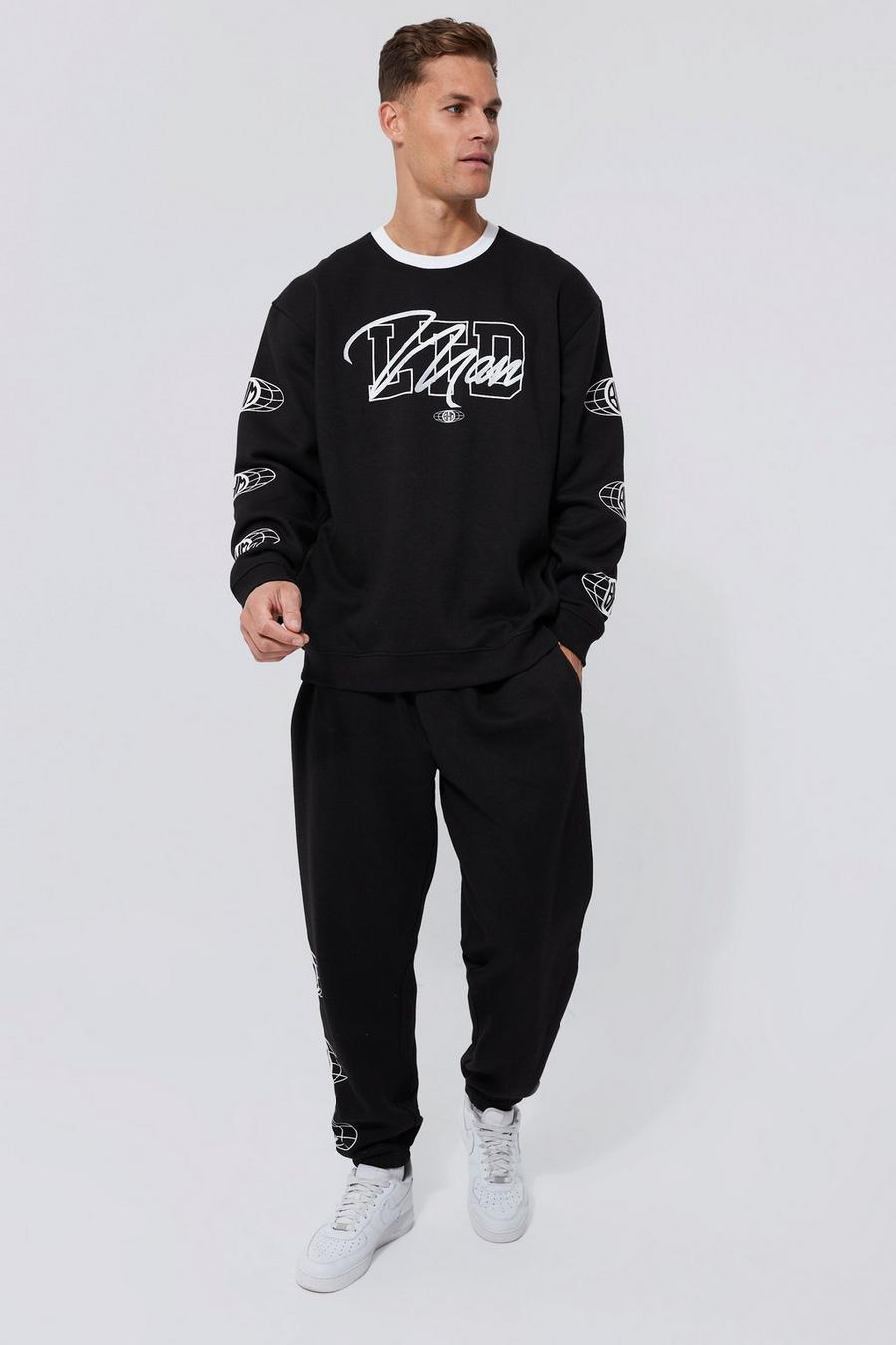 Black Tall Baggy Fit Ltd Edition Sweat Tracksuit image number 1