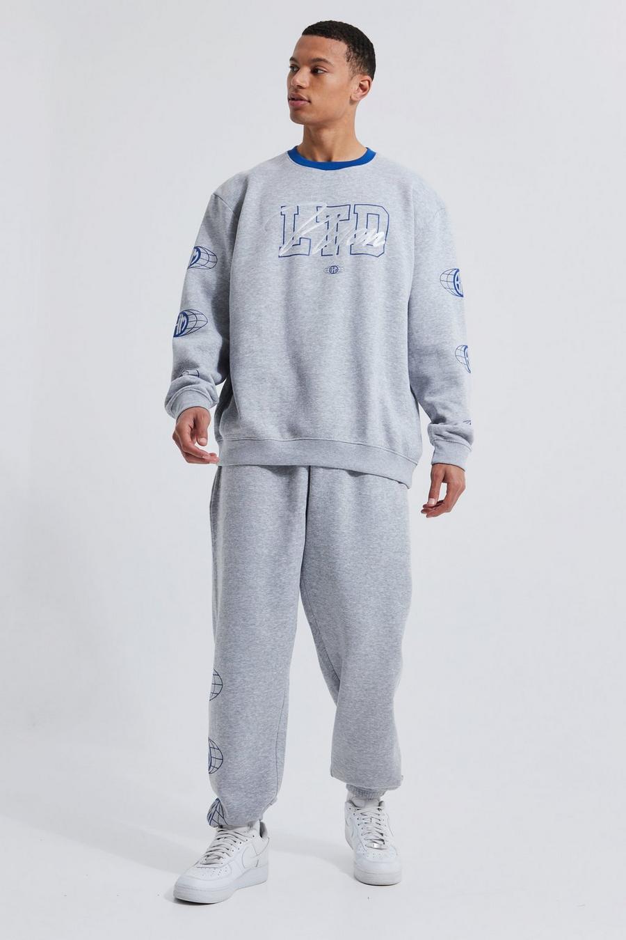 Grey marl gris Tall Baggy Fit Ltd Edition Sweat Tracksuit image number 1