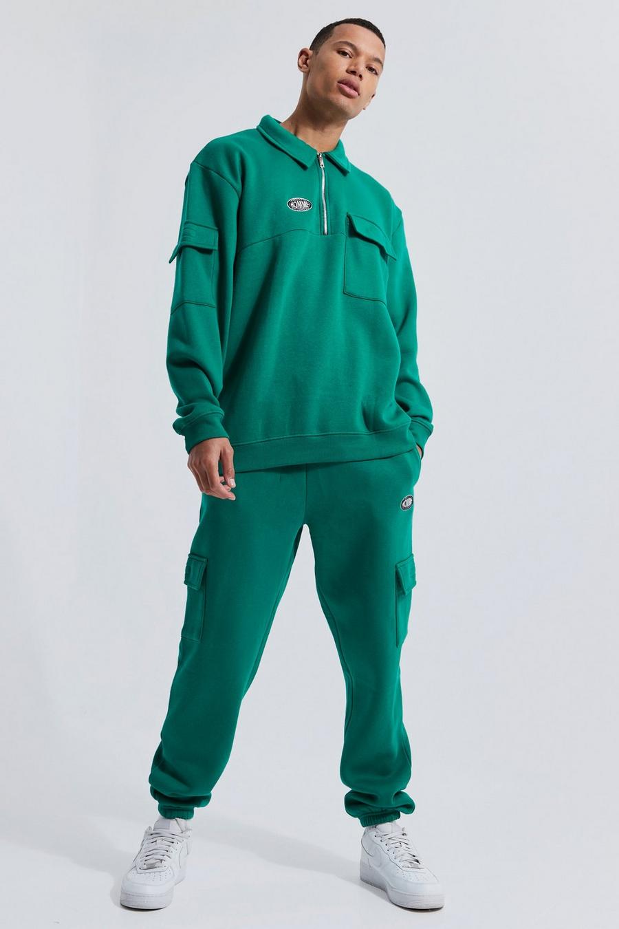 Forest green Tall Oversized Cargo Collared Tracksuit