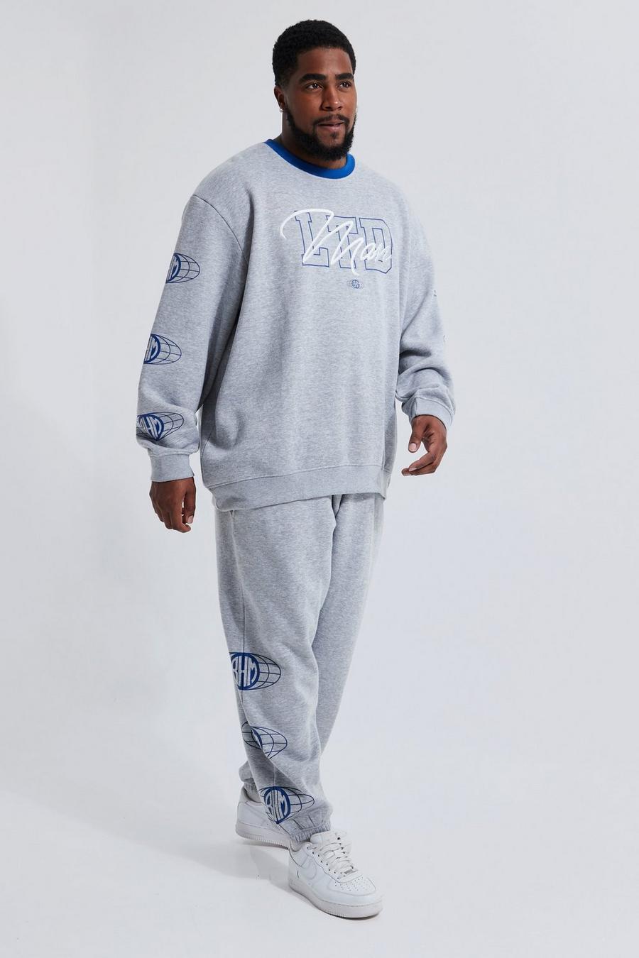 Grey marl Plus Baggy Fit Ltd Edition Sweat Tracksuit image number 1