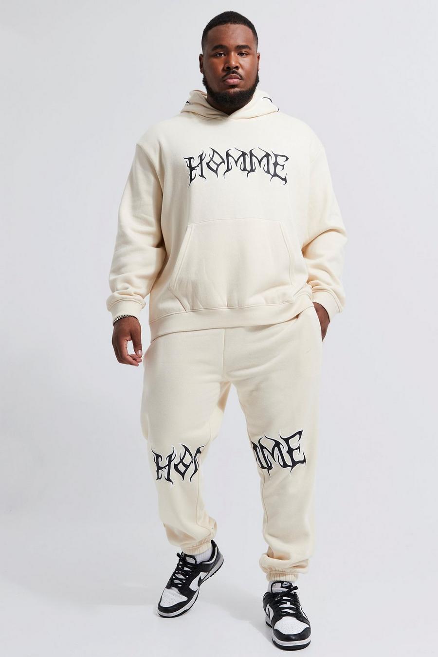 Plus Baggy Fit Homme Graphic Hooded Tracksuit