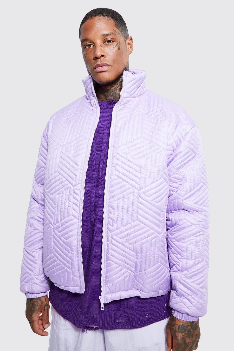 Purple Funnel Neck Oversized Quilted Puffer image number 1