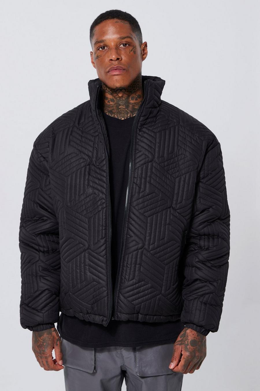 Black Funnel Neck Oversized Quilted Puffer image number 1