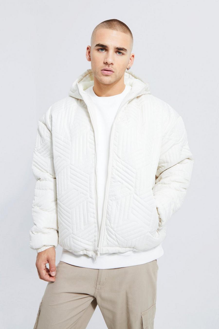 Ecru Oversized Quilted Puffer With Hood image number 1