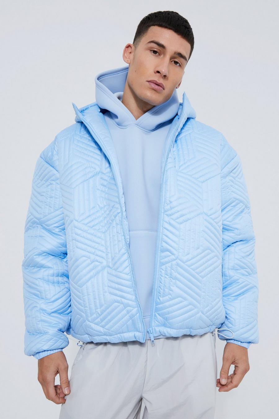 Blue Oversized Quilted Puffer With Hood image number 1