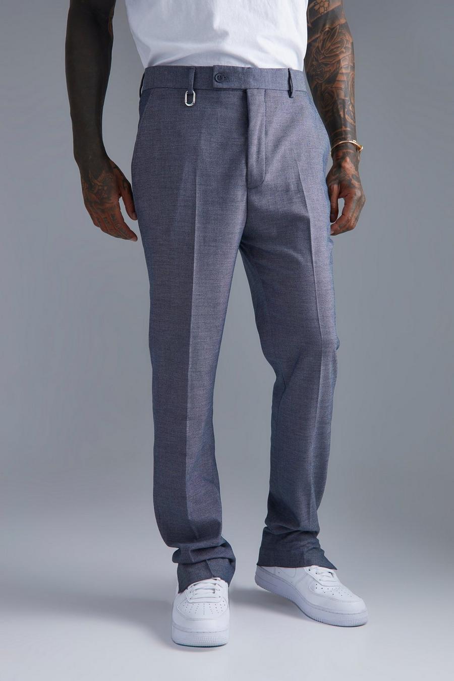 Pantalón recto texturizado con abertura en el bajo, Grey image number 1