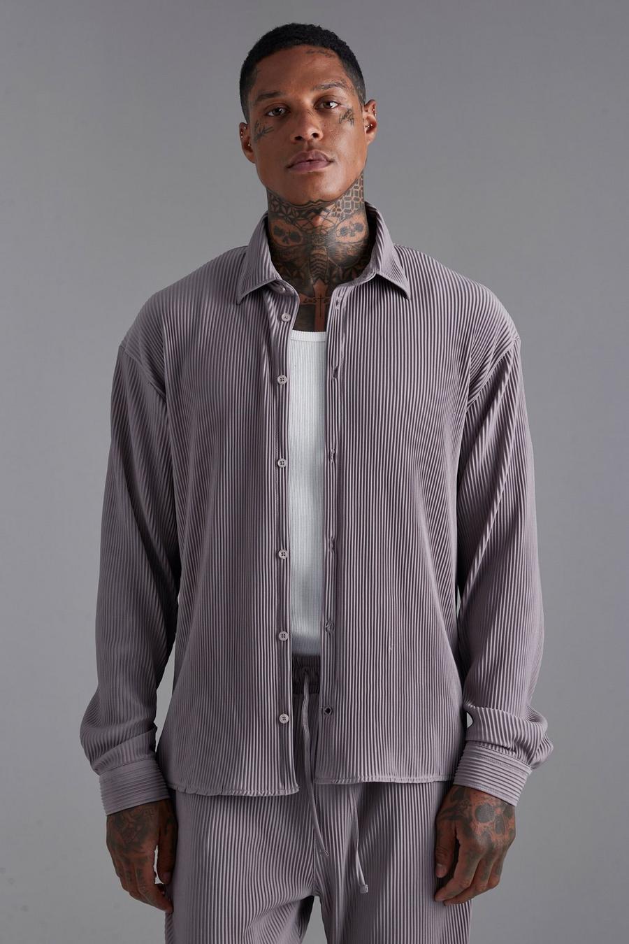 Taupe beis Pleated Long Sleeve Boxy Shirt image number 1