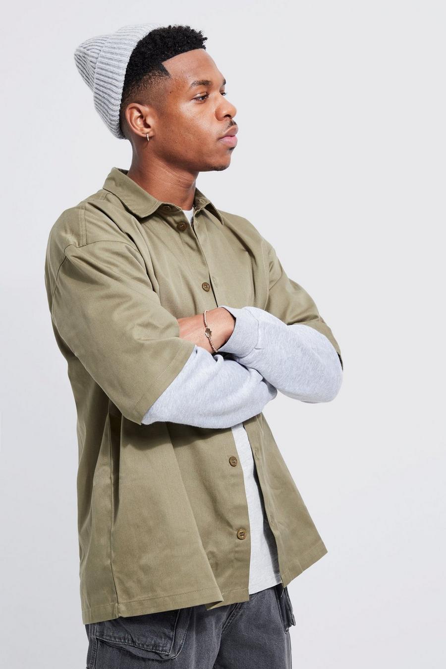 Sage Faux Layer Jersey Sleeve Overshirt image number 1