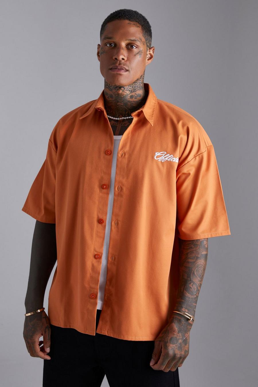 Kastiges besticktes Oversize Overshirt, Burnt orange image number 1