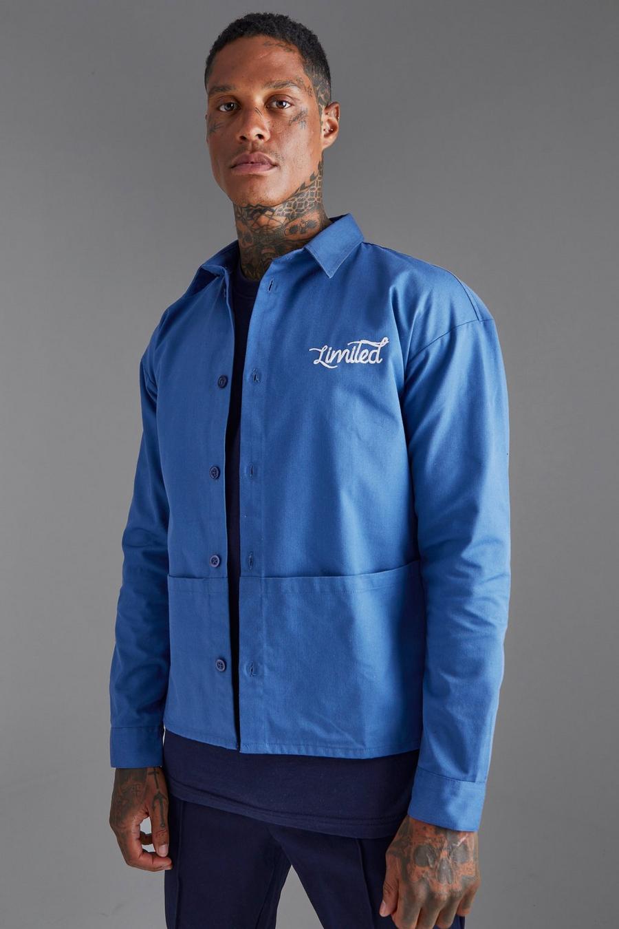 Cobalt Boxy Twill Embroidered Overshirt image number 1