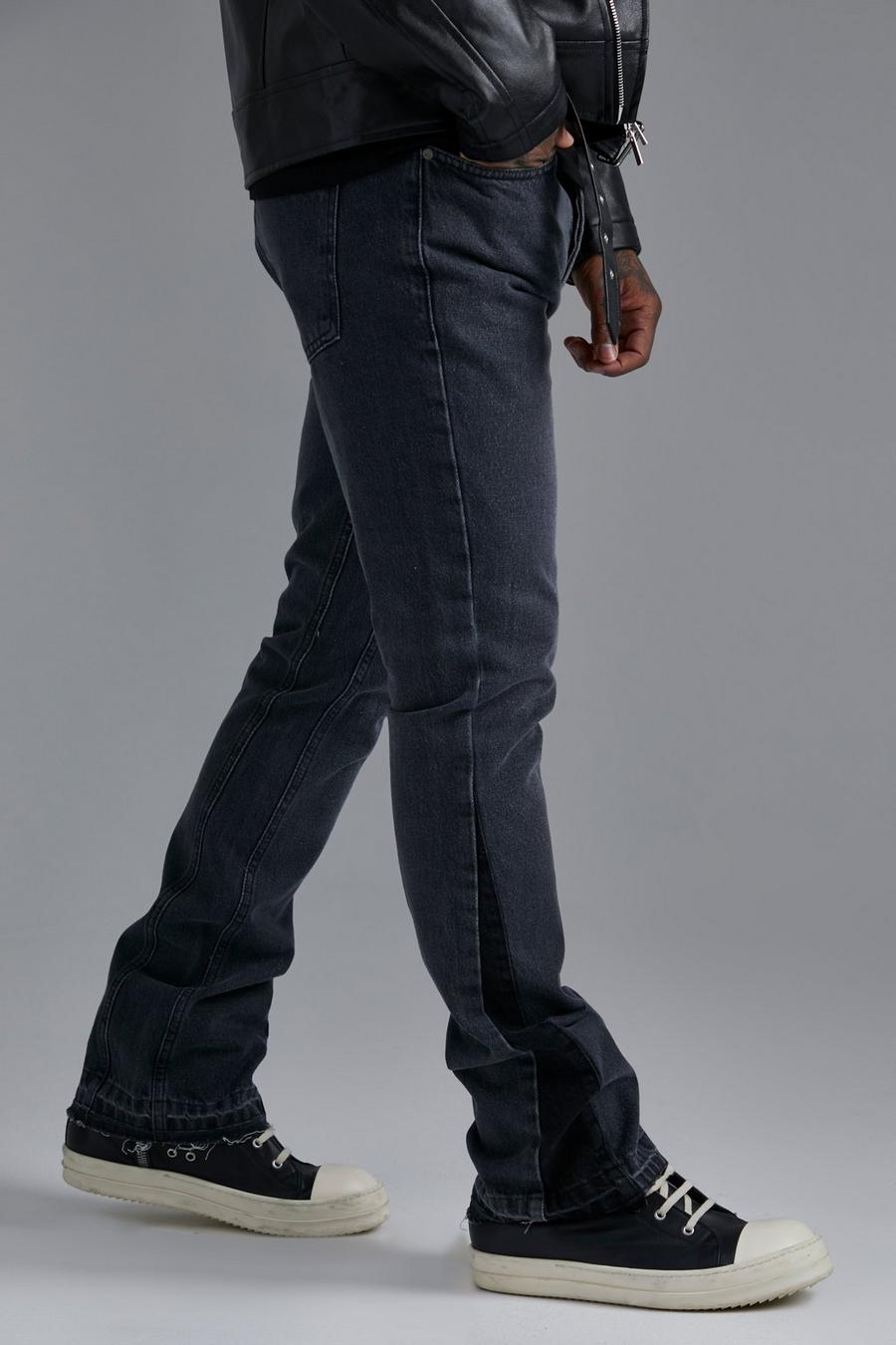 Washed black Flared Monochrome Skinny Jeans Met Panelen image number 1