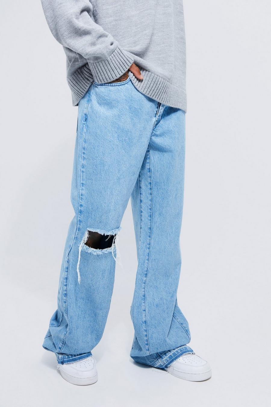 Light blue Baggy utsvängda jeans med paneler image number 1