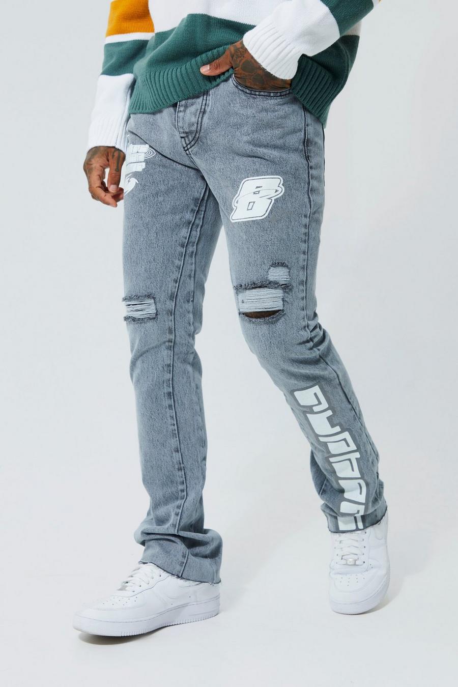Jeans a zampa Skinny Fit con stampa, Light grey