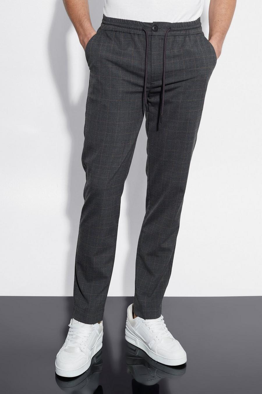 Black Skinny Check Jogger Waist Trousers image number 1