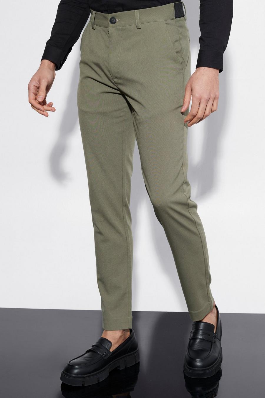 Pantaloni Smart Skinny Fit con fascia in vita a grana grossa, Sage verde