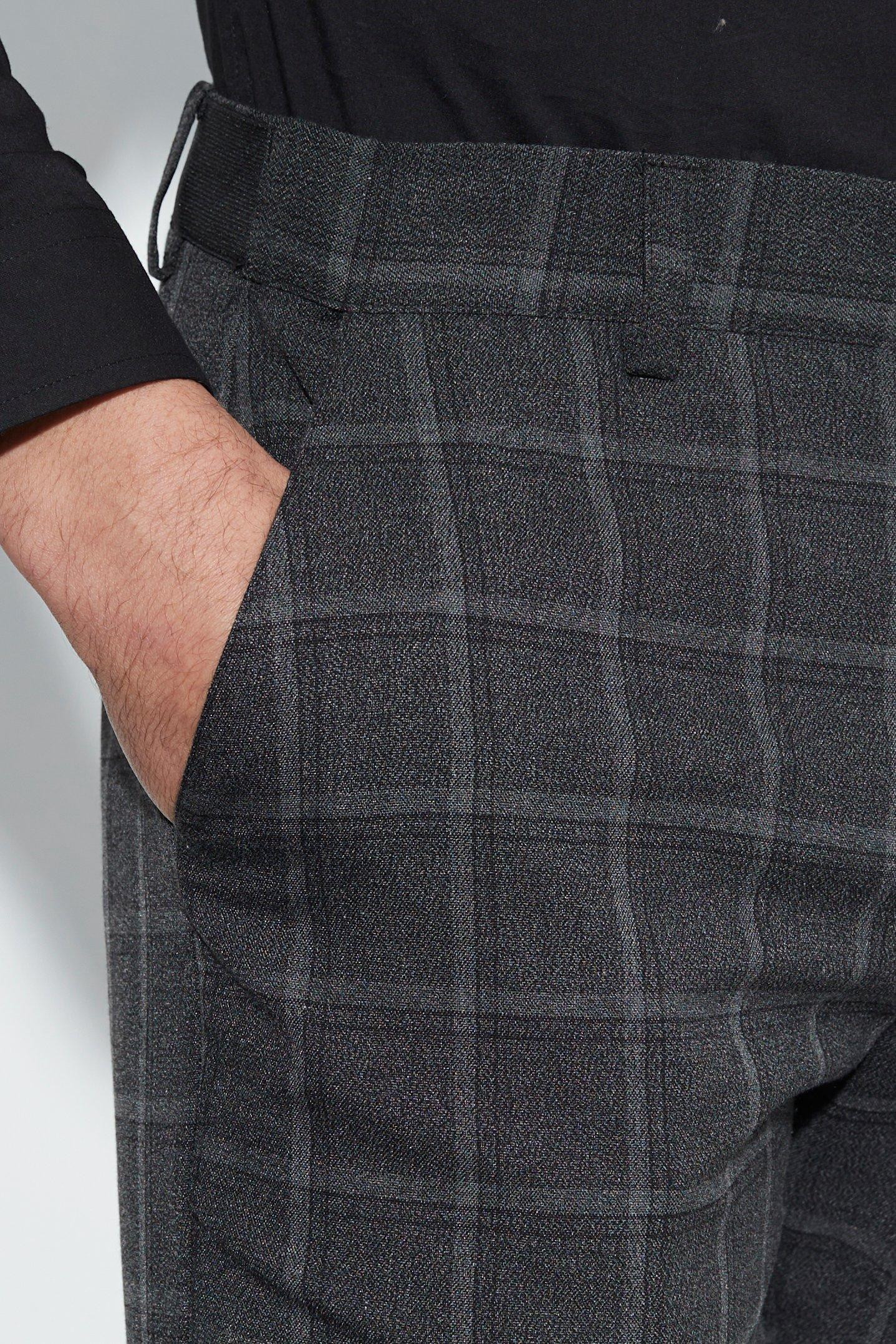 Skinny Grossgrain Waistband Smart Check Trousers | boohoo USA