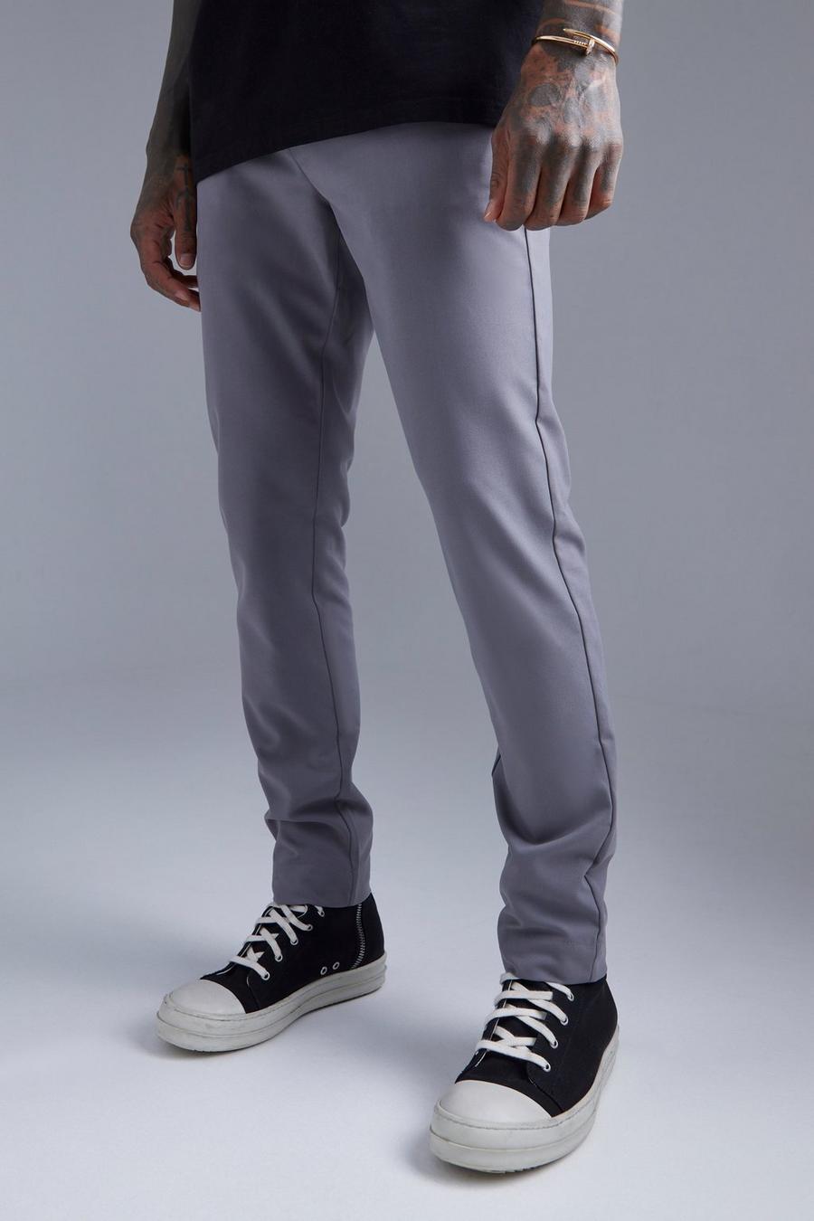 Pantaloni Smart Skinny Fit con fascia in vita a grana grossa, Grey gris