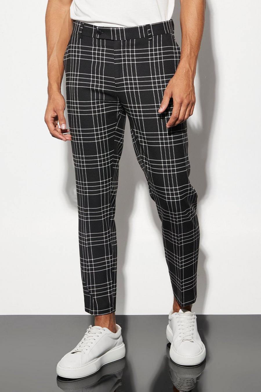 Black Slim  Crop Check Suit Trousers image number 1