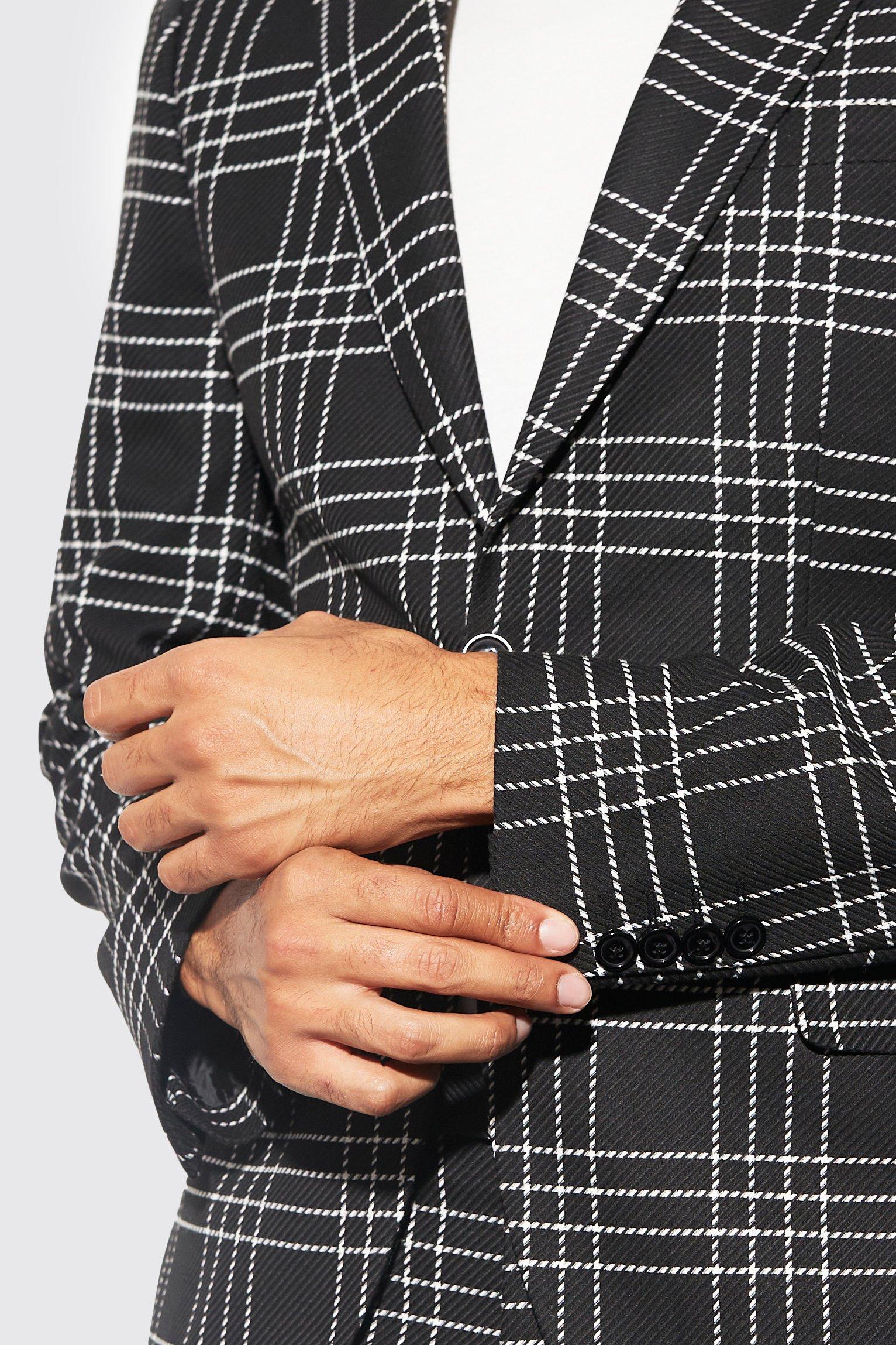 Mens black and outlet white plaid blazer